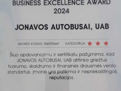UAB „Jonavos autobusai" skirti apdovanojimai